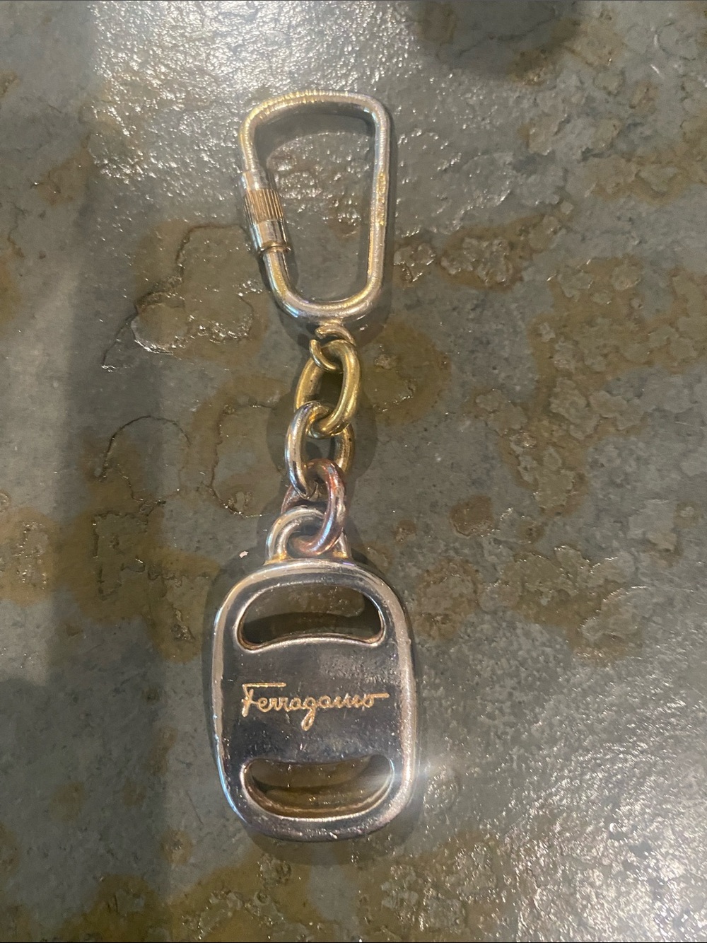 Salvatore Ferragamo Two-Tone Gold & Silver Logo Key Fob